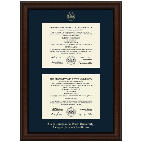 #106 Penn State College of Arts and Architecture double diploma frame Lenox (Walnut)